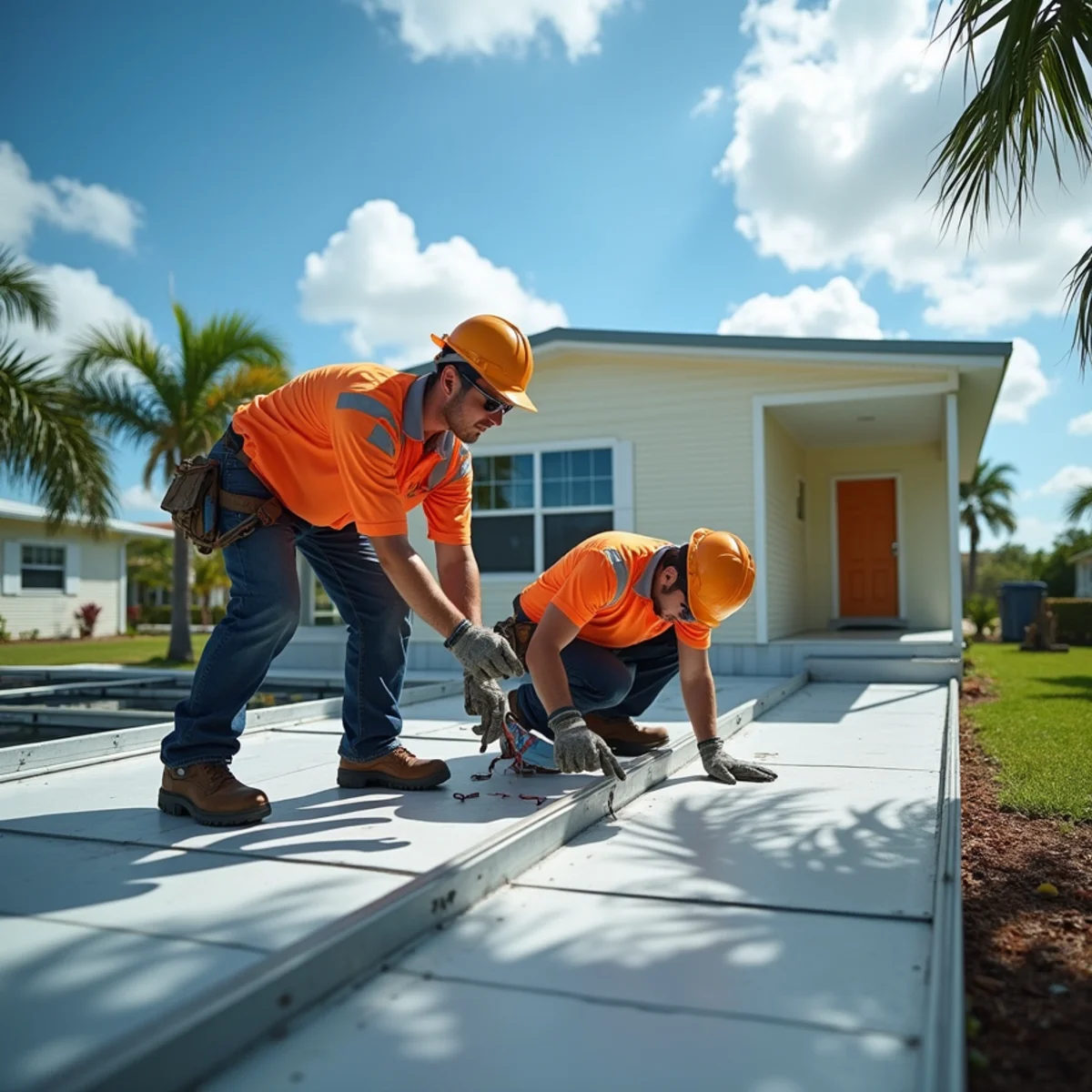 Cross section of manufactured mobile home insulated aluminum roof over system