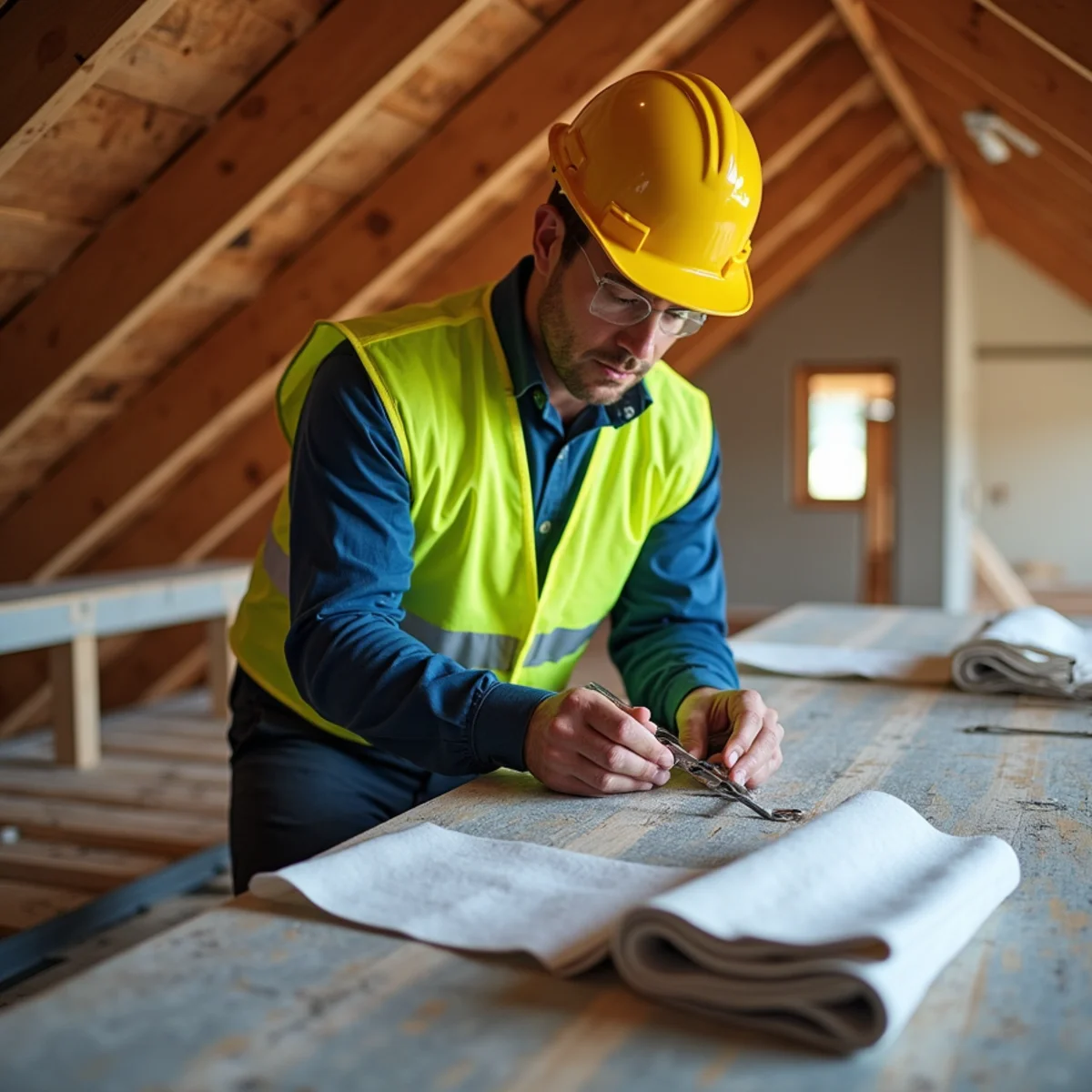 Attic inspection examining roof truss hurricane clips, moisture levels, and decking condition