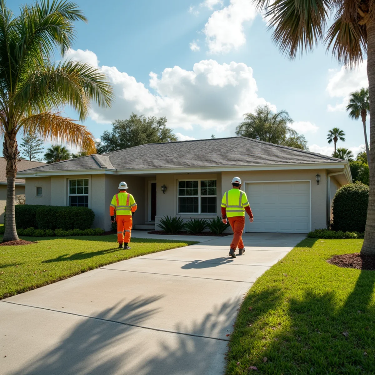 Single-story mid-century concrete block ranch house roof in Largo, Florida